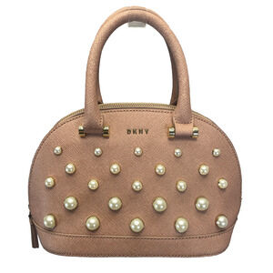 DKNY Leather Dusty Rose Round White Pearl Small Satchel Gold Hardware Crossbody